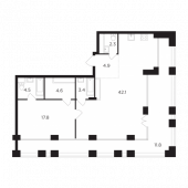 1-комнатная квартира 91,53 м²