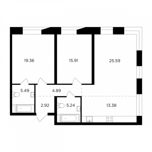 3-комнатная, 92.78 м²