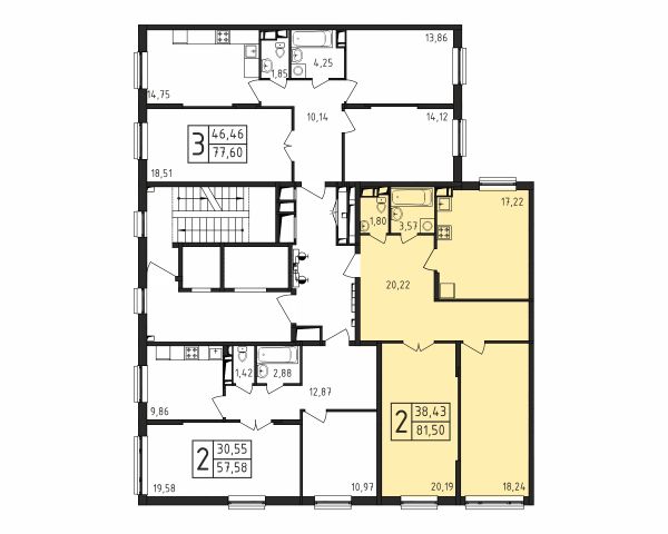 2 комнаты до 81.5
