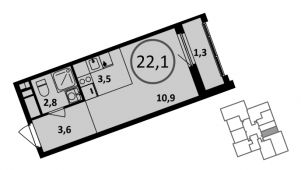 1-комнатная квартира 22,1 м²