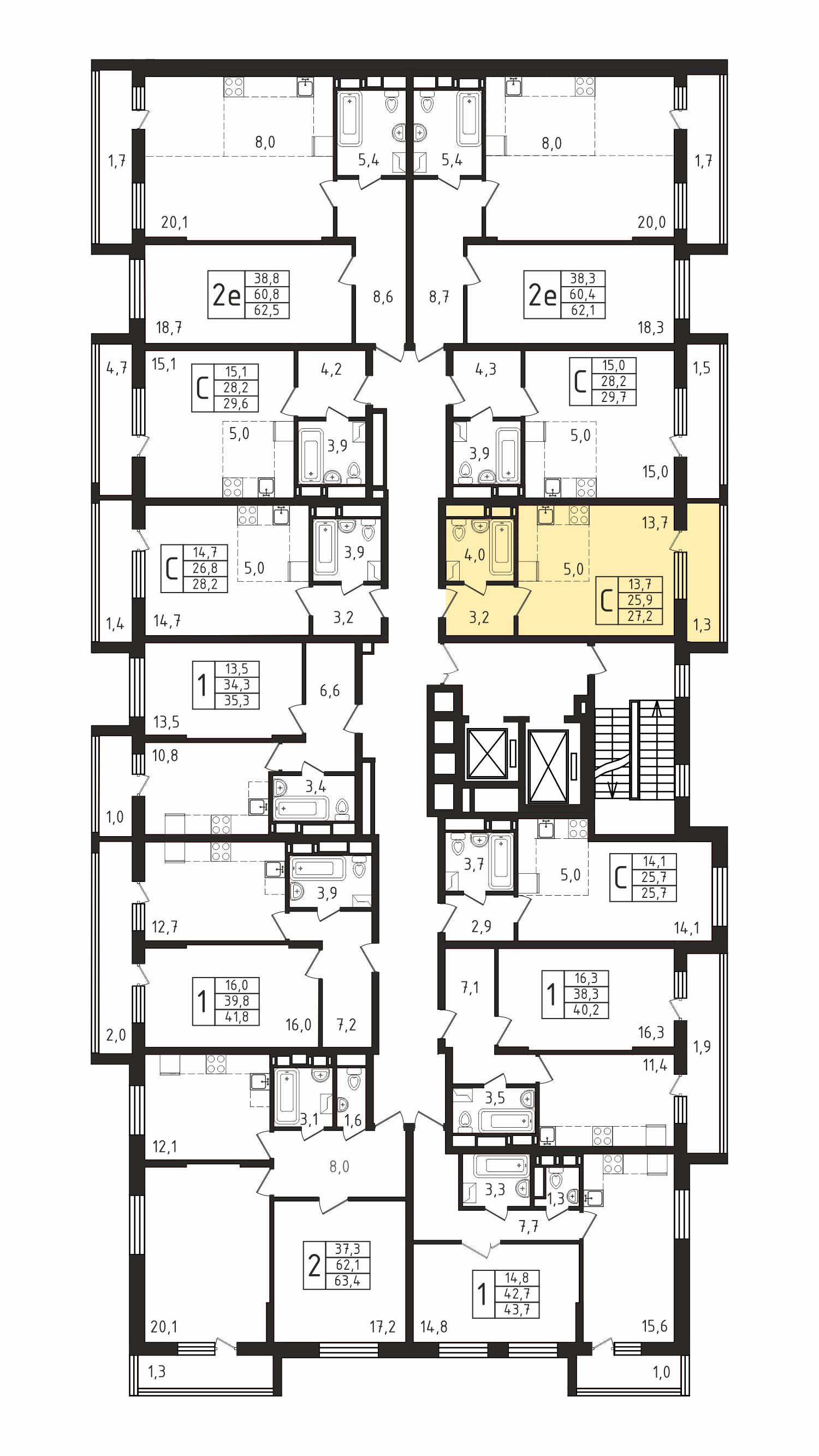 Квартира-студия №84, 27,2 м² за 5,20 млн руб. в ЖК «Пироговская Ривьера» - планировка