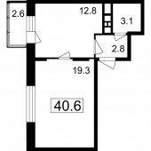 1-комнатная квартира 38 м²