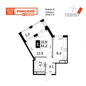 1-комнатная квартира 34,2 м²
