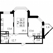 2-комнатная квартира 66,5 м²