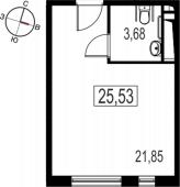 1-комнатная квартира 25,53 м²