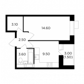 1-комнатная квартира 34,8 м²