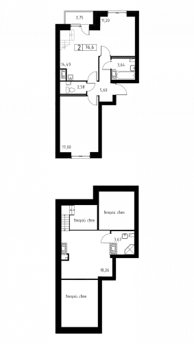 2-комнатная, квартира, 76.6 м²
