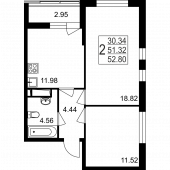 2-комнатная квартира 52,8 м²