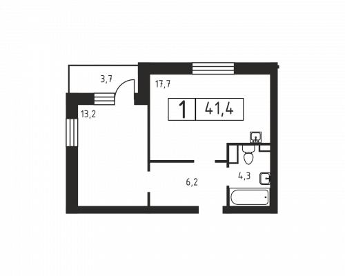 2-комнатная, 41.4 м²