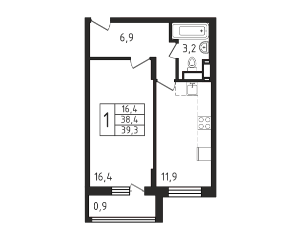 1 комната до 39.3