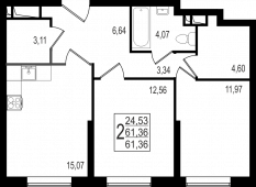 2-комнатная квартира 61,36 м²