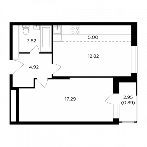 2-комнатная, 44.74 м²