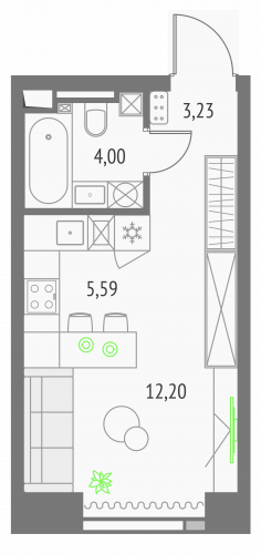 Студия, 25.02 м²