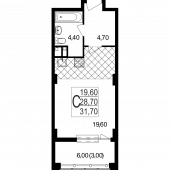 1-комнатная квартира 30.27 м²