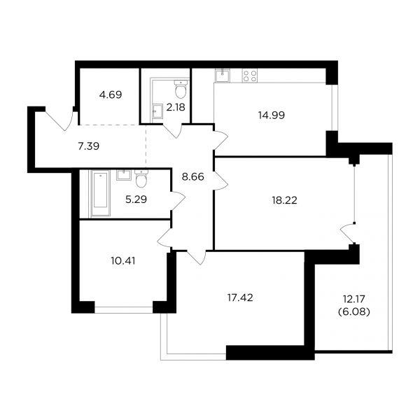3 комнаты до 95.33