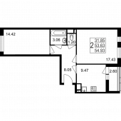 2-комнатная квартира 54,93 м²