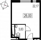 1-комнатная квартира 26 м²