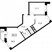 3-комнатная квартира 56,1 м²
