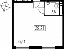 1-комнатная квартира 39,21 м²