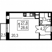 1-комнатная квартира 28,6 м²