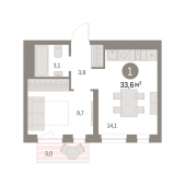 1-комнатная квартира 33,63 м²
