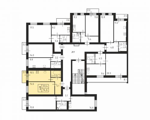 1-комнатная, квартира, 33.4 м²
