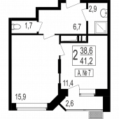 1-комнатная квартира 38,6 м²