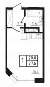 1-комнатная квартира 28,5 м²
