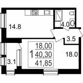 1-комнатная квартира 41.85 м²