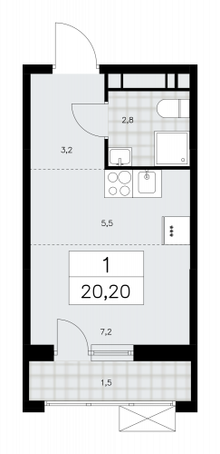 1-комнатная, 20.2 м²