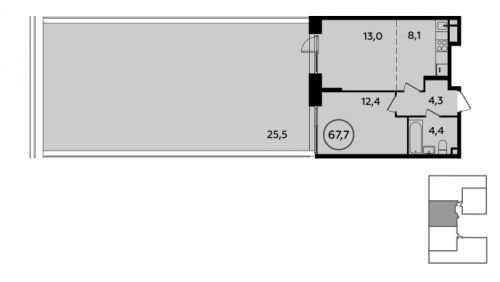 2-комнатная, 67.4 м²