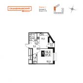 1-комнатная квартира 37,5 м²