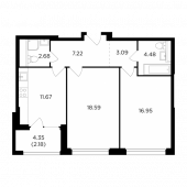 2-комнатная квартира 66,86 м²