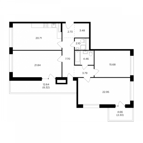 3-комнатная, 114.09 м²