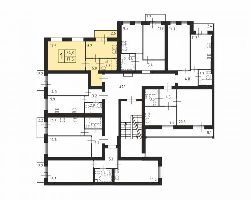 1-комнатная, квартира, 34 м²