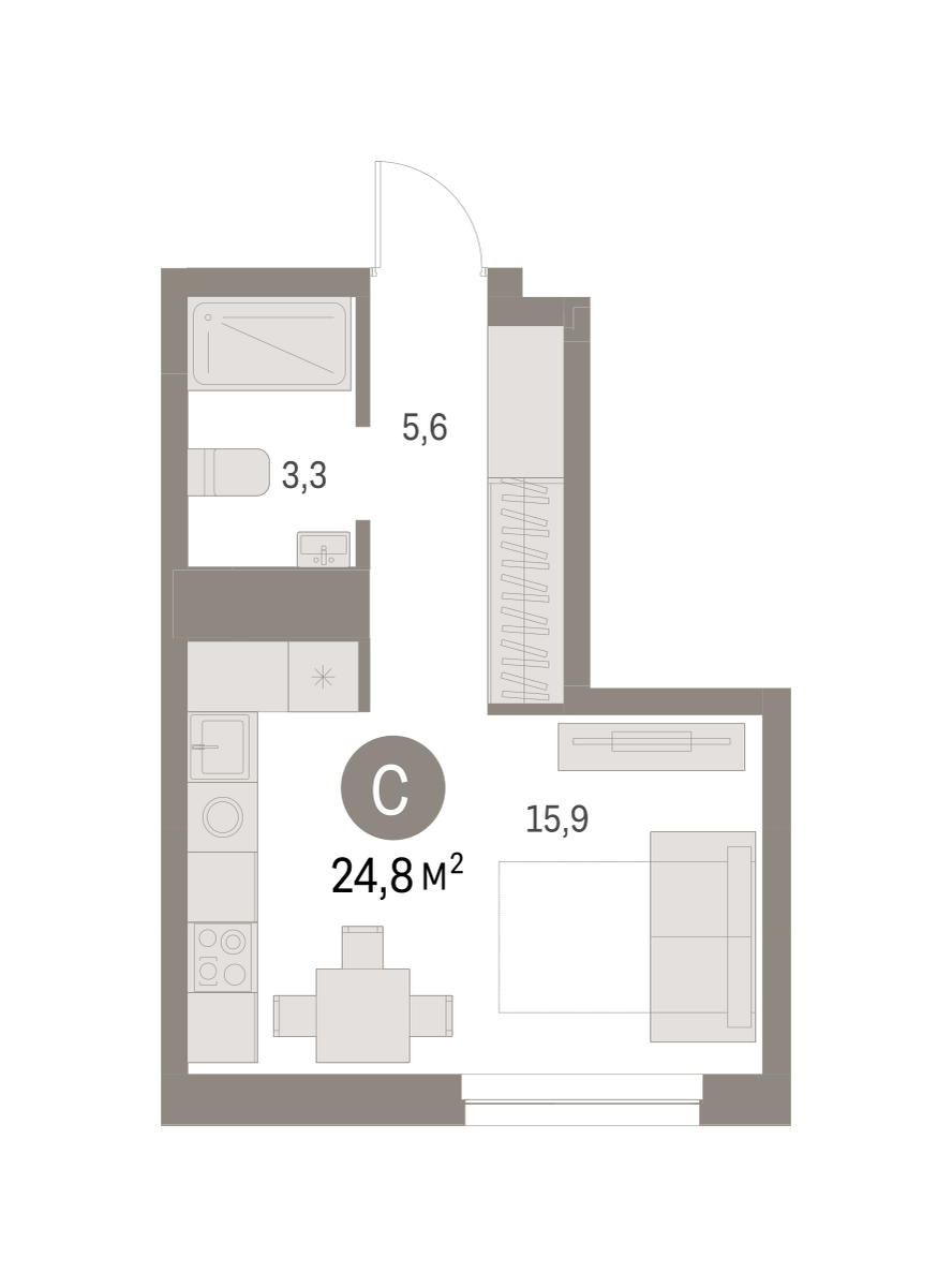 Квартира-студия №249, 24,8 м² за 5,63 млн руб. в ЖК «Первый квартал» - планировка