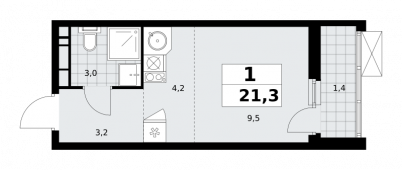 1-комнатная квартира 21,3 м²