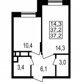 1-комнатная квартира 37.2 м²