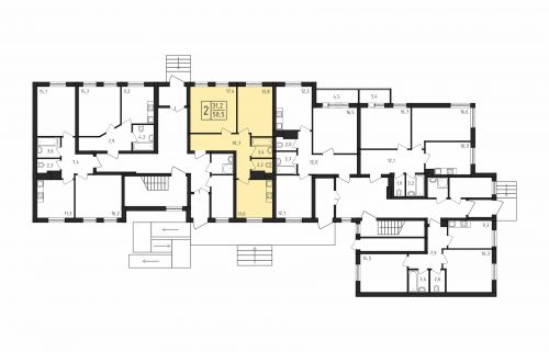 2-комнатная, 58.5 м²