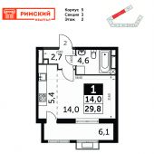 1-комнатная квартира 29,8 м²