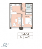 1-комнатная квартира 43,13 м²
