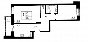 2-комнатная квартира 48,4 м²