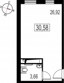 1-комнатная квартира 30,58 м²