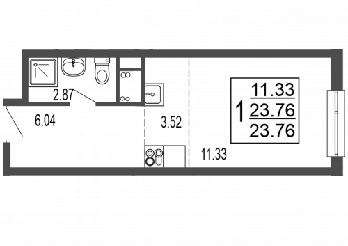 Студия, 24.2 м²