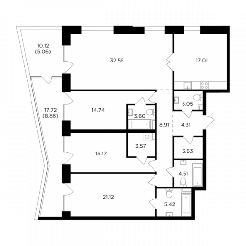 Многокомнатная, 151.51 м²