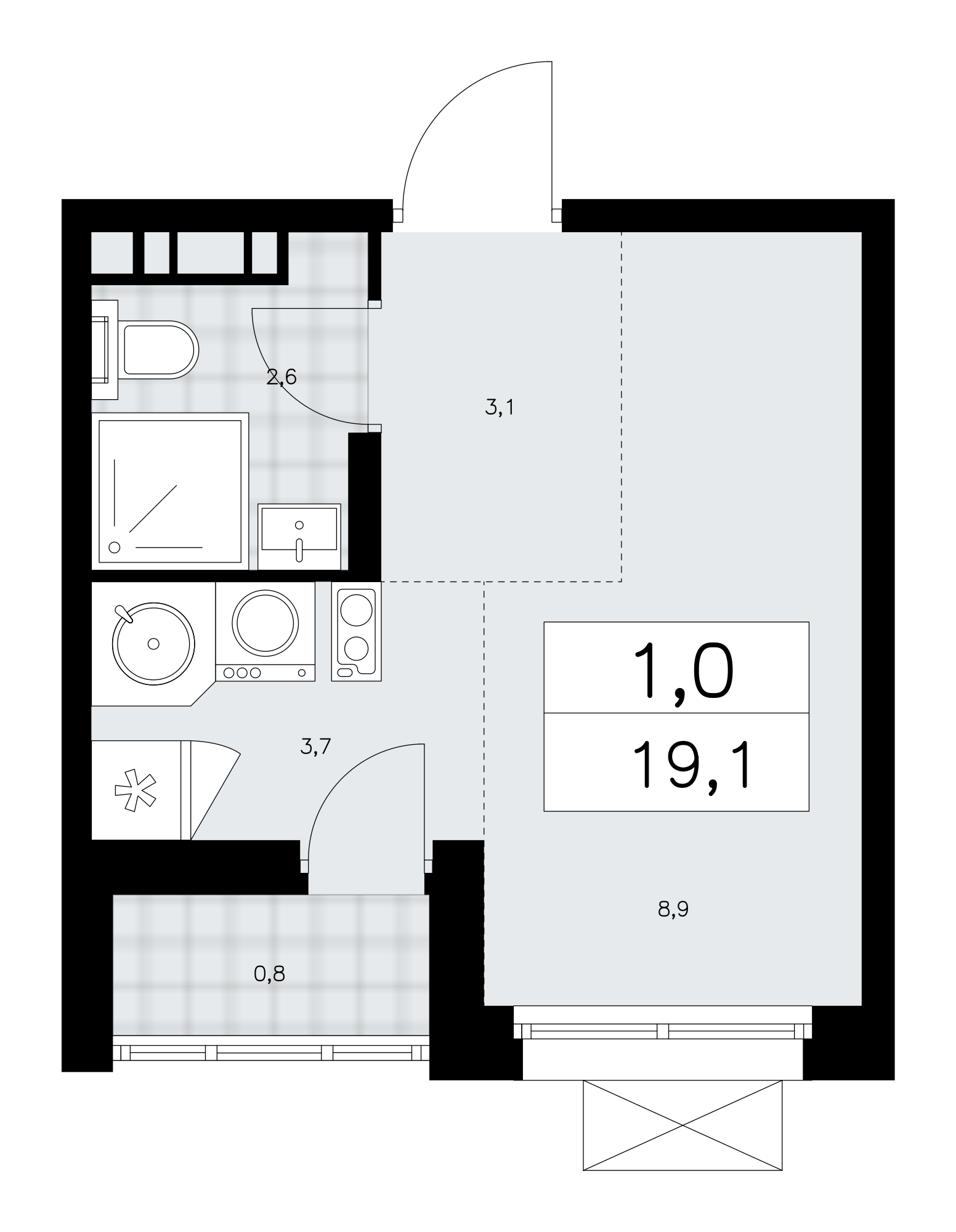 1-комнатная квартира №58К-10.1.4-865, 19,1 м² за 8,89 млн руб. в ЖК «Прокшино» - планировка