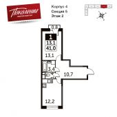 1-комнатная квартира 41 м²