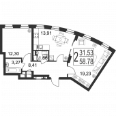 2-комнатная квартира 58,78 м²
