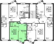 1-комнатная квартира 39,6 м²