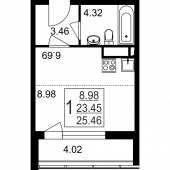 1-комнатная квартира 25,46 м²